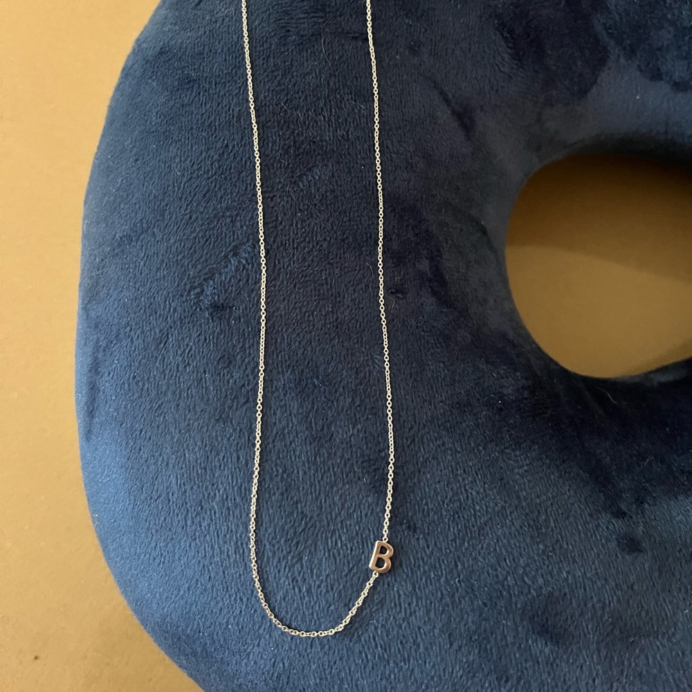 14 karat white gold 16 inch necklace with the initial B.